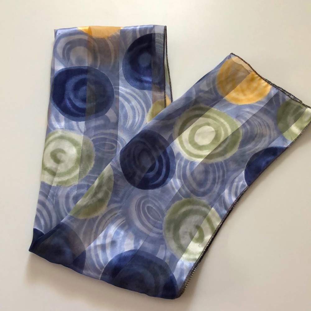 Blue, green, yellow geometric circle fashion scarf